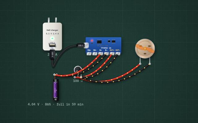 DC Fan with Charging: the circuit on the lab bench