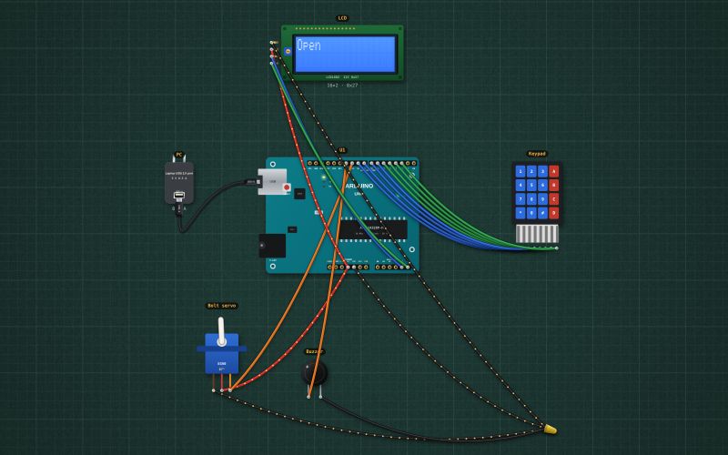 Arduino keypad door lock: 4×4 keypad, servo bolt and LCD: the circuit on the lab bench