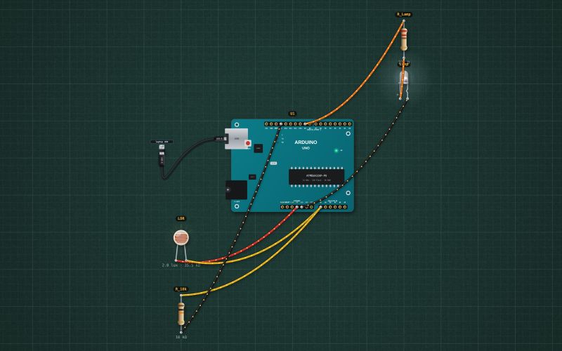 Arduino automatic night light: LDR and a PWM LED: the circuit on the lab bench